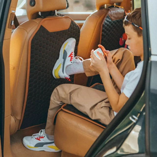  Car Kick Mat | Premium Eco Leather | Easy To Clean | Black/Brown 