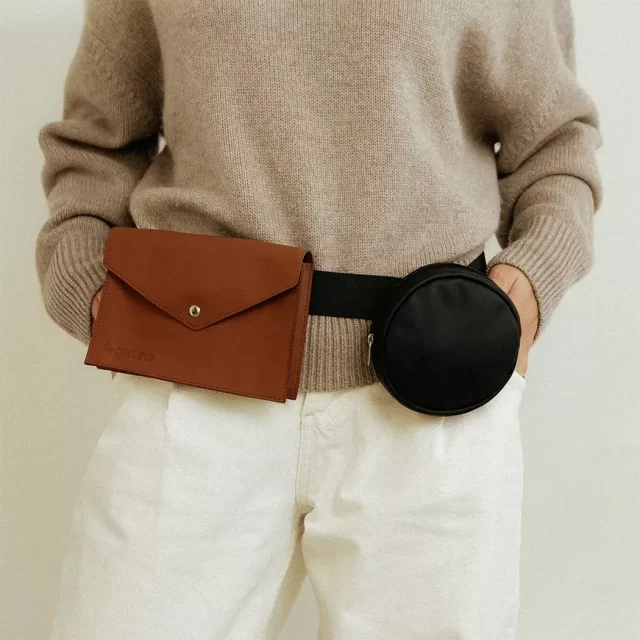  For Snacks & Poop Bags | Adjustable Belt | Eco Leather/Nylon | Brown/Black 