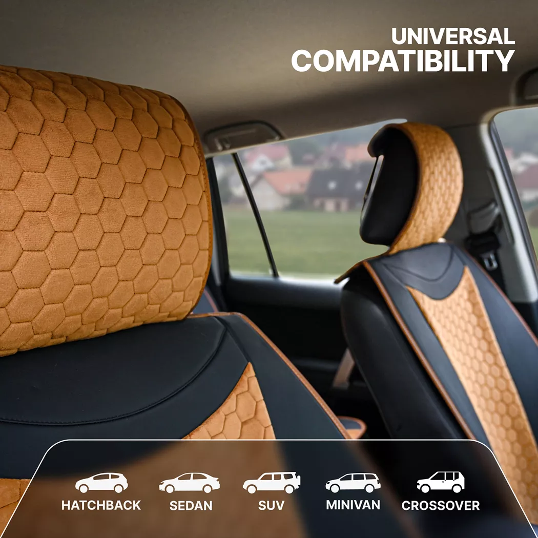 Car Seat Covers Set Tan Black Hexy Gallery 1
