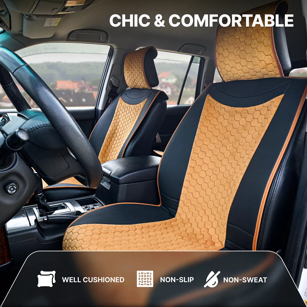 Car Seat Covers Set Tan Black Hexy Gallery 3