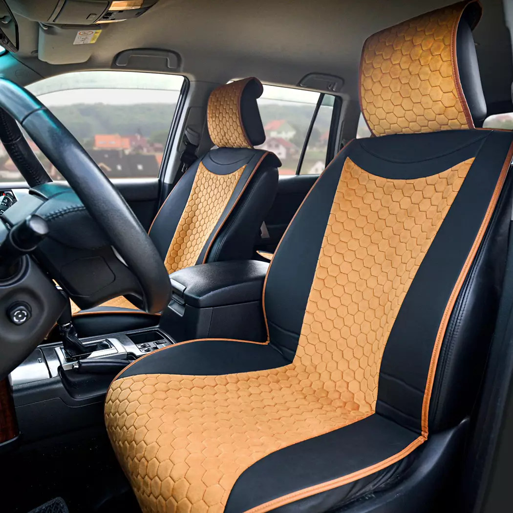 Car Seat Covers Set Tan Black Hexy Gallery 8