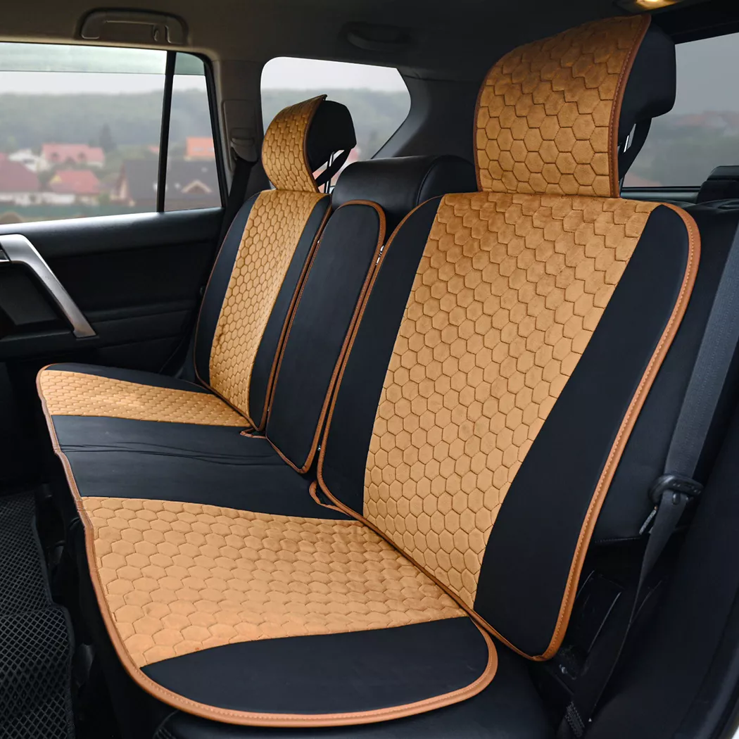 Car Seat Covers Set Tan Black Hexy Gallery 9