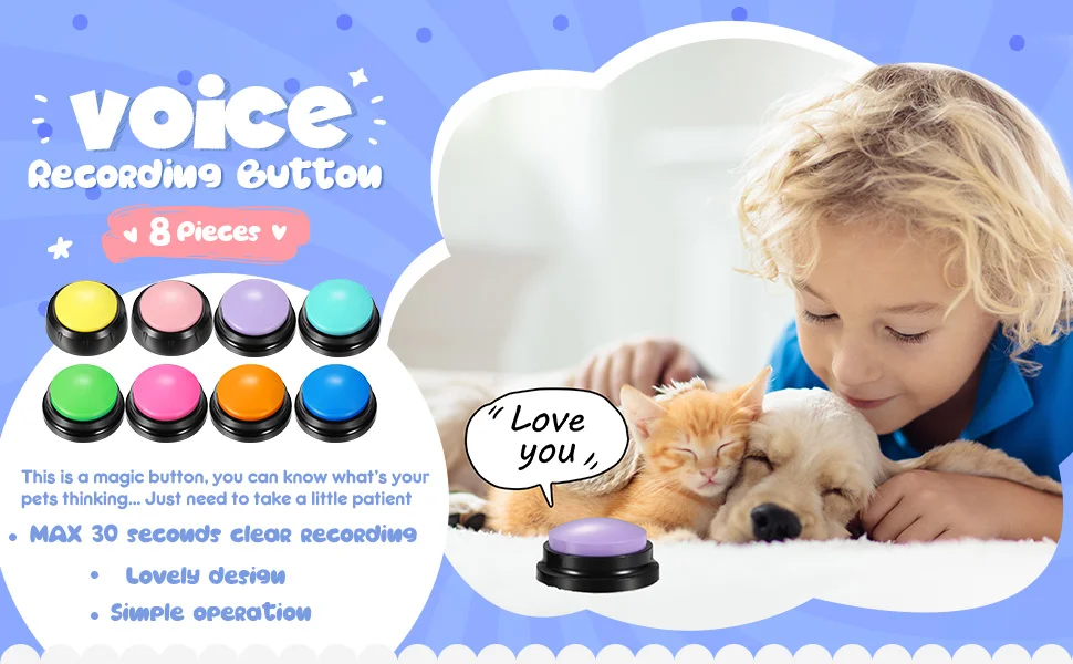 Voice Recording Button Pet Toys Dog Buttons for Communication Pet Training Buzzer Recordable Talking Button Intelligence Toy Voice Recording Button Pet Toys Dog Buttons for Communication Pet Training Buzzer Recordable Talking Button Intelligence Toy
