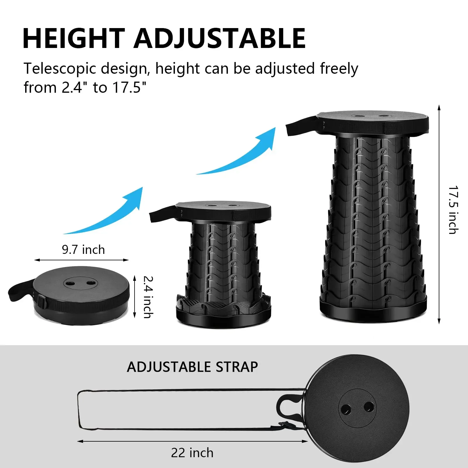 Camping Stool for Hiking Portable Collapsible Telescopic Stool Sturdy Fishing with Carry Bag Telescopic Stool Camping Stool for Hiking Portable Collapsible Telescopic Stool Sturdy Fishing with Carry Bag Telescopic Stool