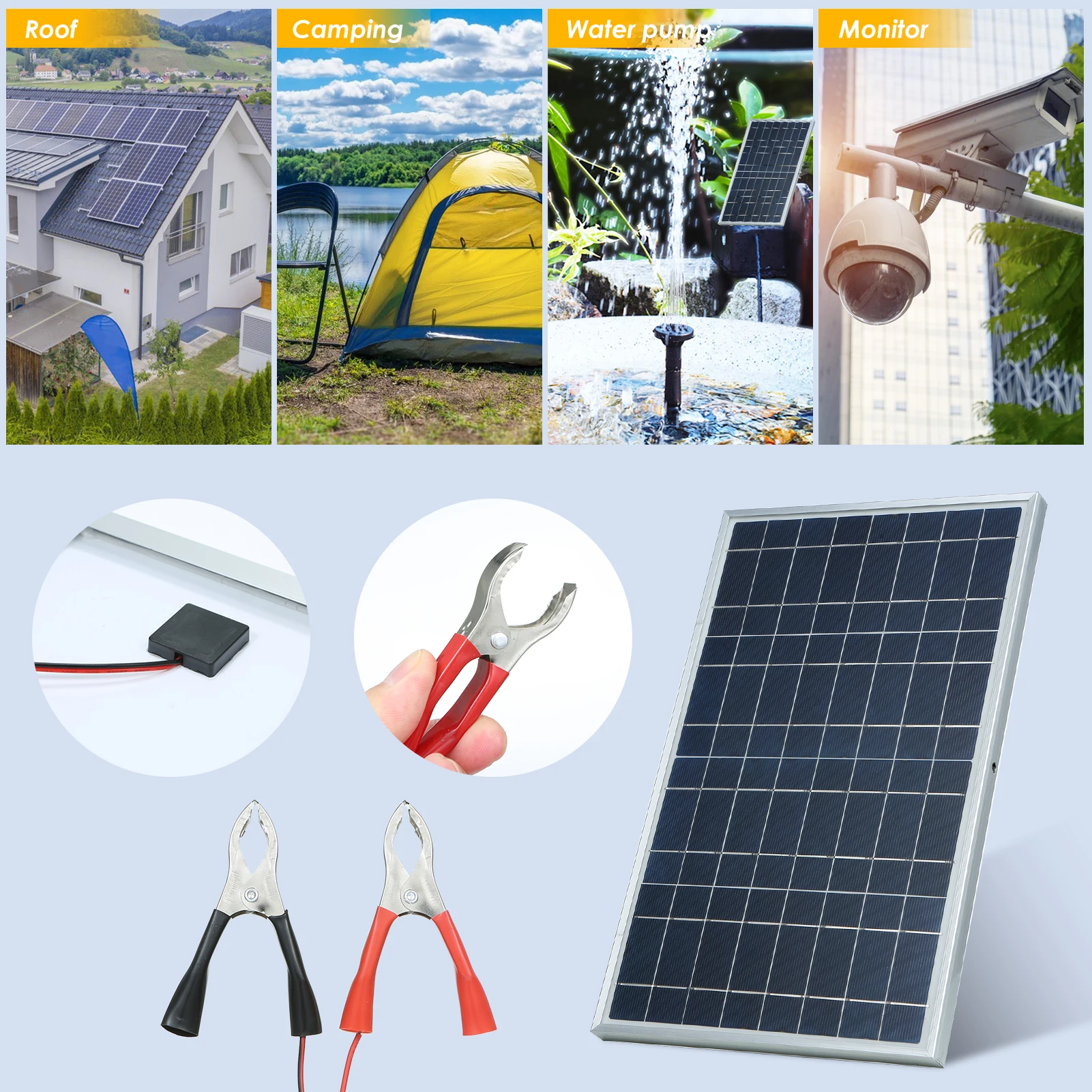 600W Solar cell Photovoltaic Panel Power Bank with Alligator Clip/ IP65 Water Resistance for Solar panel Camping Equipment 600W Solar cell Photovoltaic Panel Power Bank with Alligator Clip/ IP65 Water Resistance for Solar panel Camping Equipment